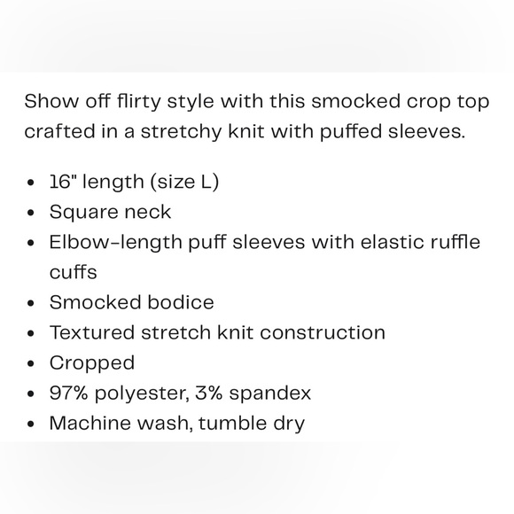 BCBGeneration Puff Sleeve Smocked Crop Top. - Picture 4 of 9